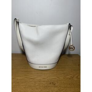 Michael Kors White Pebbled Leather Bucket Crossbody Bag
